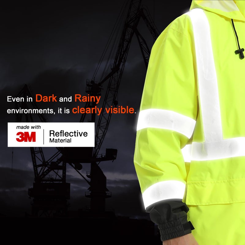 DPSAFETY Reflective Rain jackets for men waterproof,Hi Vis Rain Coat With 3M Reflective Strips,High Visibility Class 3 Rain Gear With 2 large pockets,Zipper,Black Bottom Lime,XL - Image 3